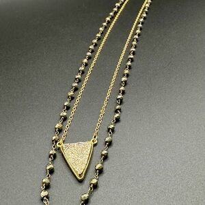 Druzy Champagne Quartz Crystal 10K Gold Layered Necklace